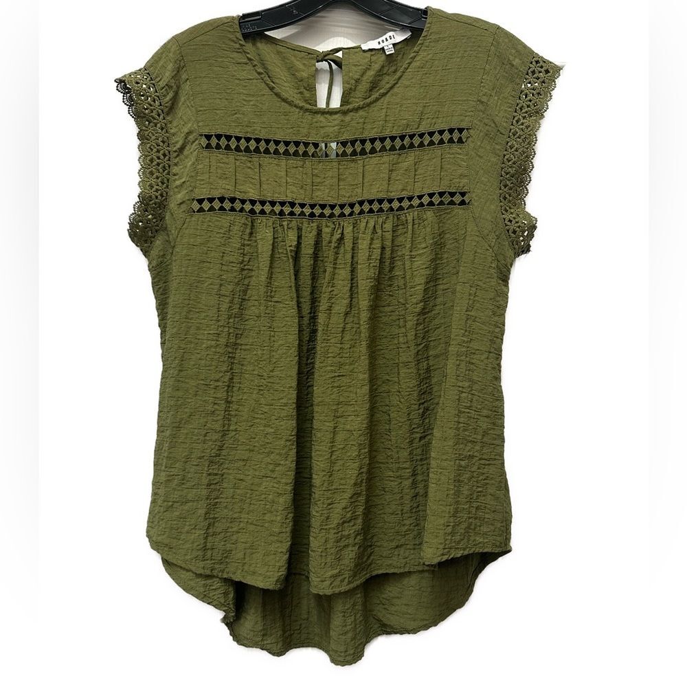 Ro & De Green Lacy Crochet Top with Back Tie Size L